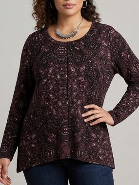 😍SHOW SPECIAL Plum and White Abstract Pattern Knit Long Sleeve Sweater 1x